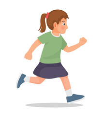 Little girl running jogging on the road side view