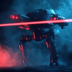 Fototapeta premium Futuristic robot firing lasers in a smoky environment