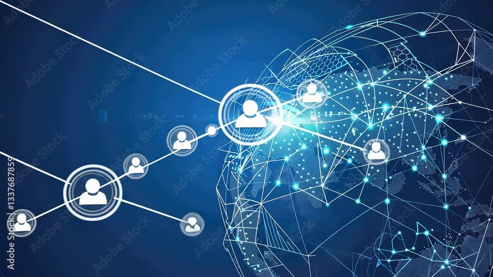 Poster global network connections. a conceptual illustration of interconnected global communications and da
