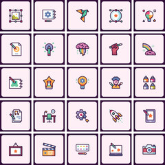 Fototapeta premium Comprehensive artistic skill icon collection representing creative professions