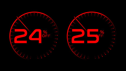 24 and 25 percent off red speedometer with black background