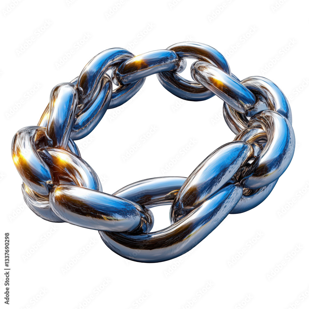 Poster linked chrome chain circle with a transparent background for various applications