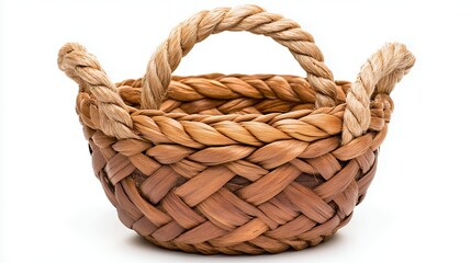 Obraz premium Handwoven Basket with Rope Handles Rustic Home Decor, Generative AI.