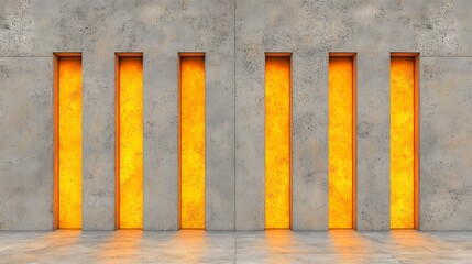 Illuminated Recesses in Gray Concrete Wall, Generative AI.