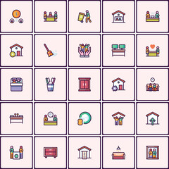 Diverse set of lifestyle and services icons, depicted in a contemporary style