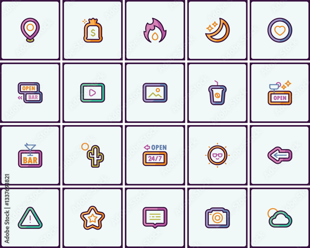 Poster modern aesthetic outline icon collection for ui/ux design and mobile applications
