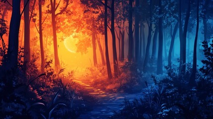 Fototapeta premium Enchanting Forest Path A Duality of Light and Shadow