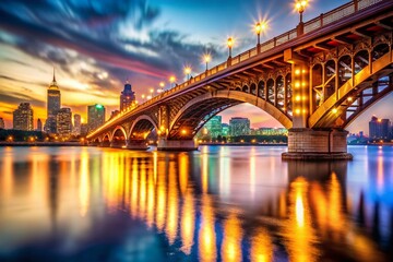 Macro Bridge River Cityscape: Detailed Architecture & Urban Reflections