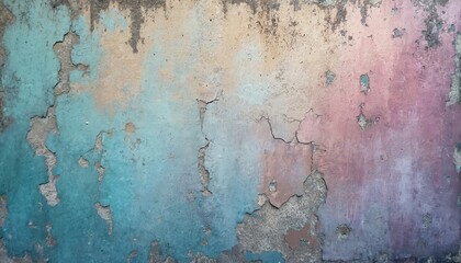 Old wall with cracked, peeling multi-colored paint. Textured surface different shades of blue, purple. Grunge background rough, dirty, weathered, damaged showing material like concrete, stone, aged