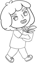 Coloring book Tree planting activity illustrated by Earth Day