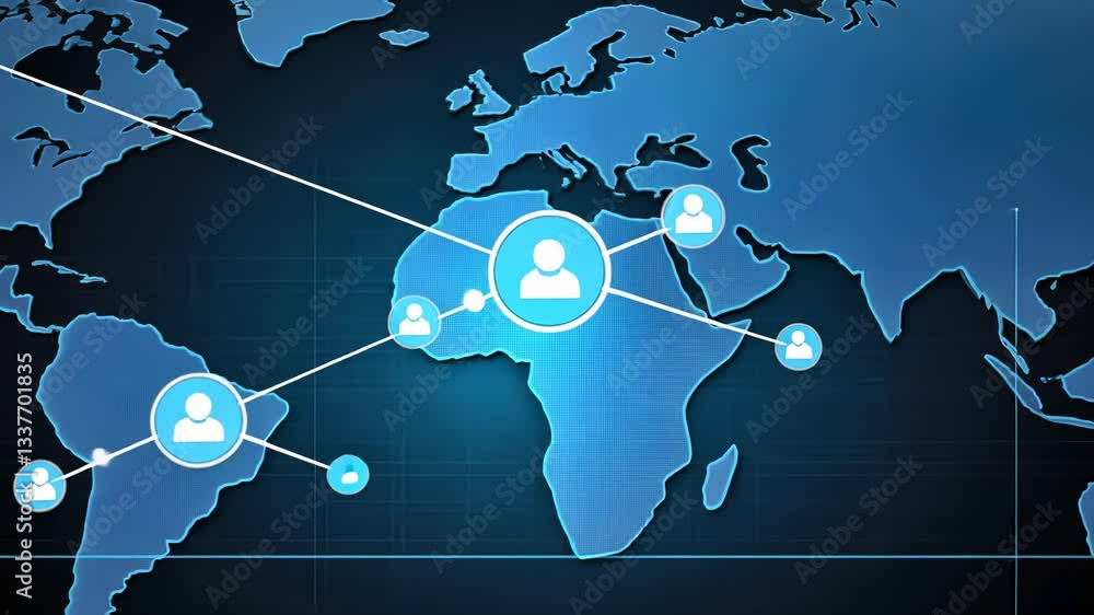 Poster global network connections. world map with highlighted connections between people