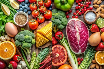 Macro Photography: Plant-Based vs. Animal-Based Diet Infographic Comparison