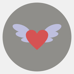 Icon heart with wings. Valentine day celebration elements. Icons in color mate style. Good for prints, posters, logo, party decoration, greeting card, etc.