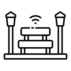 Smart Public Wifi with park seat outline icon for smart city innovation