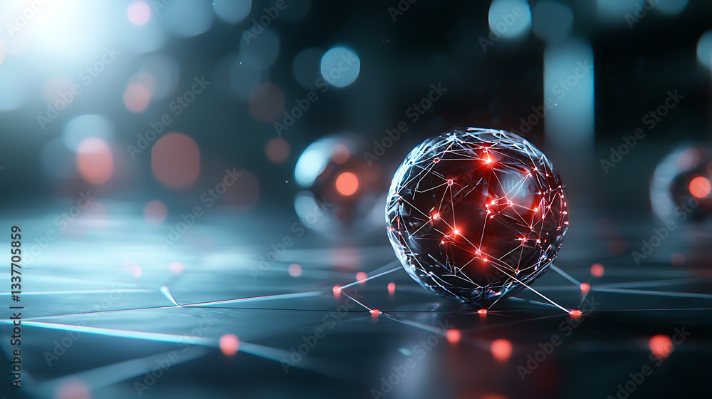 Poster exploring dynamic spheres of light and connectivity in a futuristic digital environment