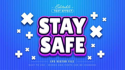 Bright Stay Safe message with bold typography on striped background.