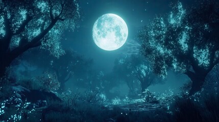 Fototapeta premium Enchanting Moonlight Forest Mystical Night Scene