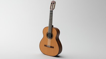 Obraz premium Acoustic guitar displayed on a white background, highlighting craftsmanship