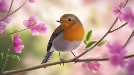 robin bird on a white flower branch