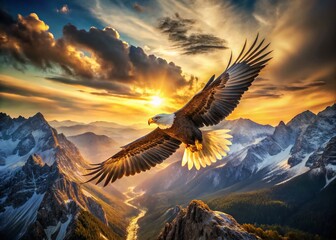 Fototapeta premium Majestic Eagle Soaring: Double Exposure Photo Realistic Wildlife Stock Image