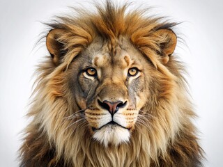 Fototapeta premium Majestic Lion Portrait: Powerful Gaze, Isolated Background - Stock Photo