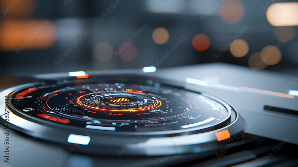 Poster innovative technology interface display modern workspace digital art futuristic environment close-up