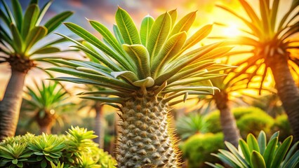 Majestic Pachypodium Lamerei Desert Plant,  Sharp Focus,  Spiny Succulent,  Madagascar Palm,  Close-up Detail