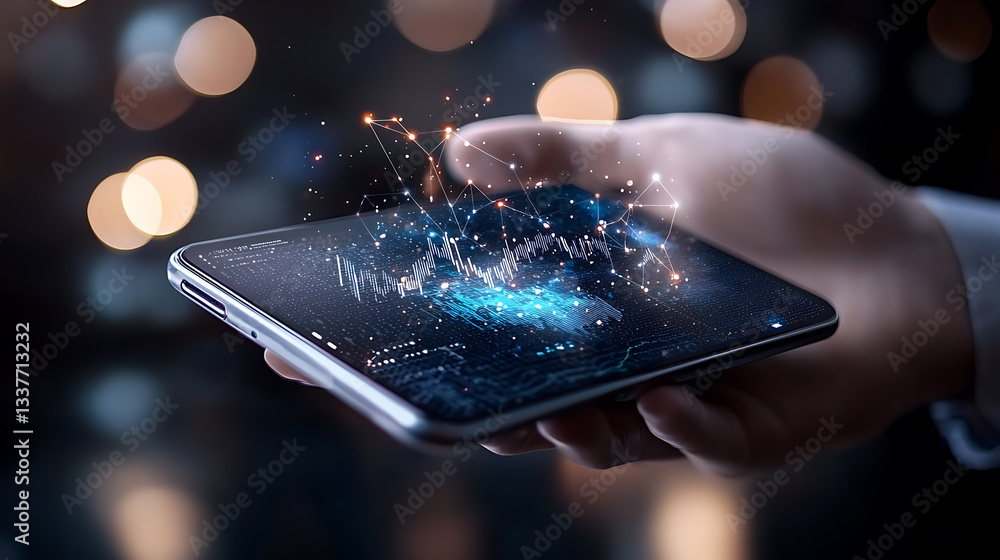 Poster innovative data visualization digital environment mobile device nighttime close-up view technology t