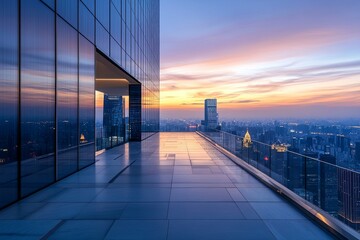 Obraz premium Elevated Observation Deck Showcases Urban Landscape Illuminated During Sunset