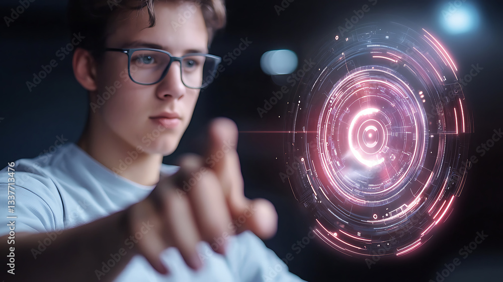 Poster interactive technology experience digital workspace visual content futuristic environment close-up v