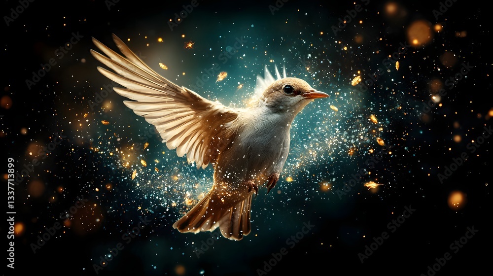 Aufkleber captivating double exposure photograph combining the silhouette of a bird in flight with a mesmerizi