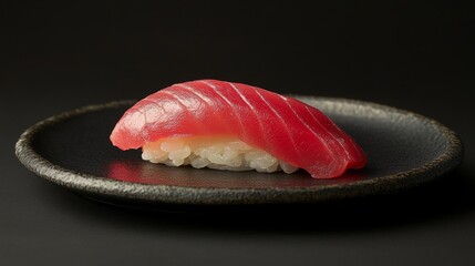 Tuna sushi on black plate