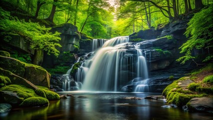 Majestic Silhouette Waterfall, Harriman State Park, NY - Serene Nature Photography