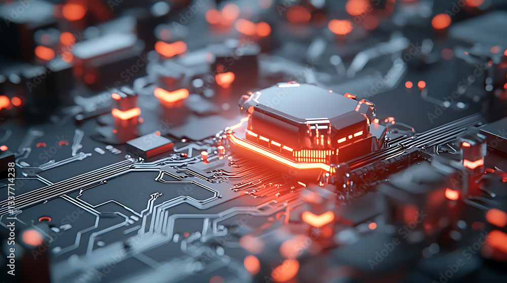 Poster exploring advanced microchip technology digital realm digital art futuristic environment close-up vi