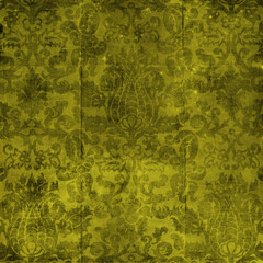 Vintage olive green damask texture background with ornate floral pattern and distressed antique surface. Elegant classic wallpaper style ideal for luxury design, eco themes, and decorative backdrops. © MedReda