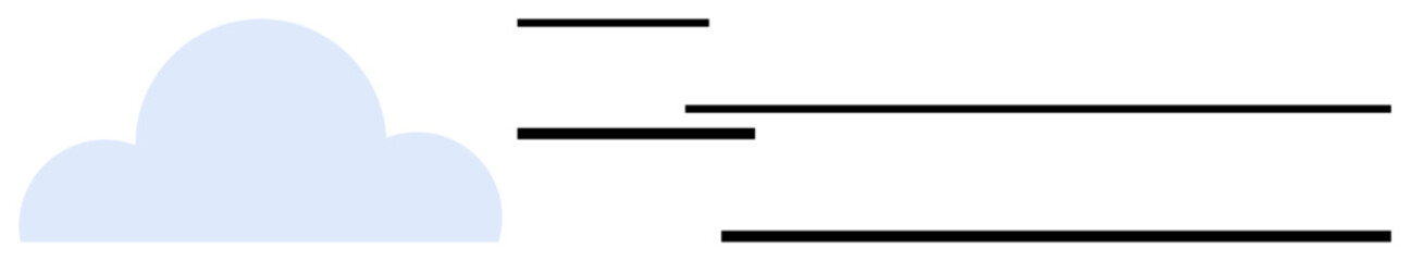 Minimalist design with a simple cloud and horizontal lines showing data transfer, connection, or speed. Ideal for technology, networking, communication, storage, speed, simplicity flat simple