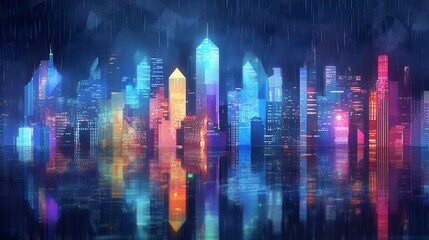 Obraz premium Neon Cityscape in the Rain Futuristic Urban Nightscape