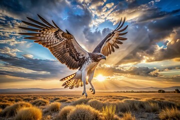 Naklejka premium Martial Eagle Soaring Over Etosha National Park, Namibia