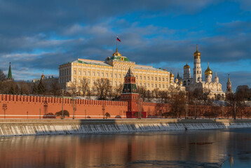View of the building of the Grand Kremlin Palace, the Annunciation Tower and the ensemble of the...