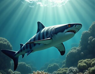 Fototapeta premium Majestic shark gliding through crystal clear waters