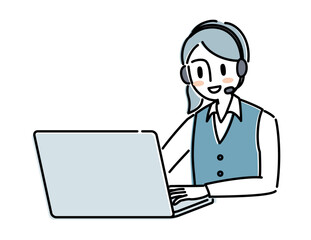 パソコンに向かうオペレーター女性のイラスト