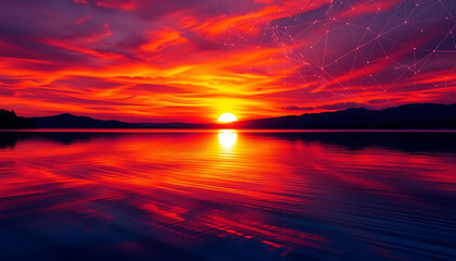 Fototapeta premium sunset over the lake