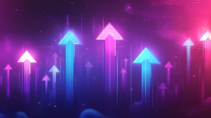 Neon Arrows Ascending in a Futuristic Digital Landscape
