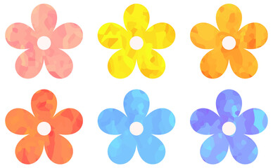 丸みのかかったカラフルな花のイラスト 花びら5枚 ベクター素材