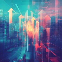 Glowing Upward Arrows Above a Night Cityscape