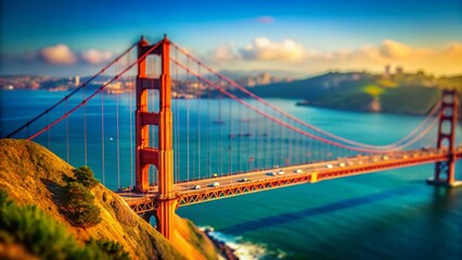 Fototapeta premium Miniature Golden Gate Bridge, San Francisco, California, USA - Iconic Landmark Tilt-Shift Photography