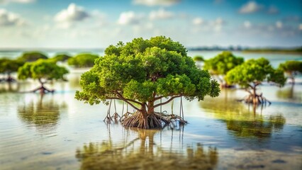 Obraz premium Miniature Mangrove Forest, Tilt-Shift Photography, Isolated PNG Background