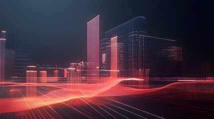 Fototapeta premium Abstract Futuristic Cityscape at Night Glowing Red and Orange Lines Digital Art