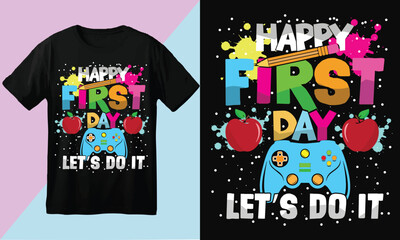 Happy First Day of School T-Shirt Design for Kids – Colorful Game Controller, Fun Learning, Back to School Shirt Art