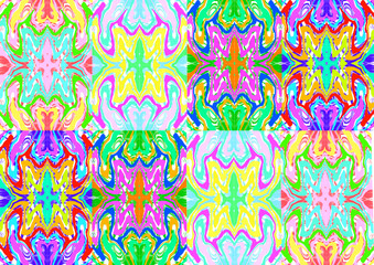 seamless pattern with colorful flowers.  Colorful square textile and ceramic floor design. Geometry shape abstract tie-dye wallpaper. Aztec style and Folk embroidery. Fabric texture concept.